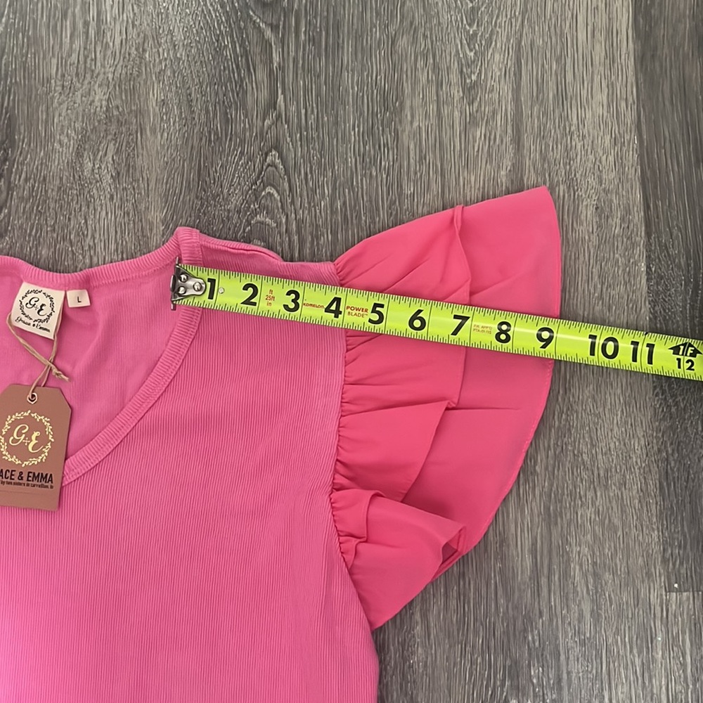 NWT Grace & Emma Love On Top Bodysuit in Hot Pink with Ruffle Sleeves - Picture 14 of 16